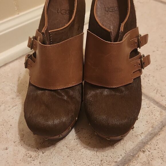 Ugg "Illana" Brown Pony Hair Platform High Heel Studded Sherpa Boots Size 7 - Picture 3 of 13